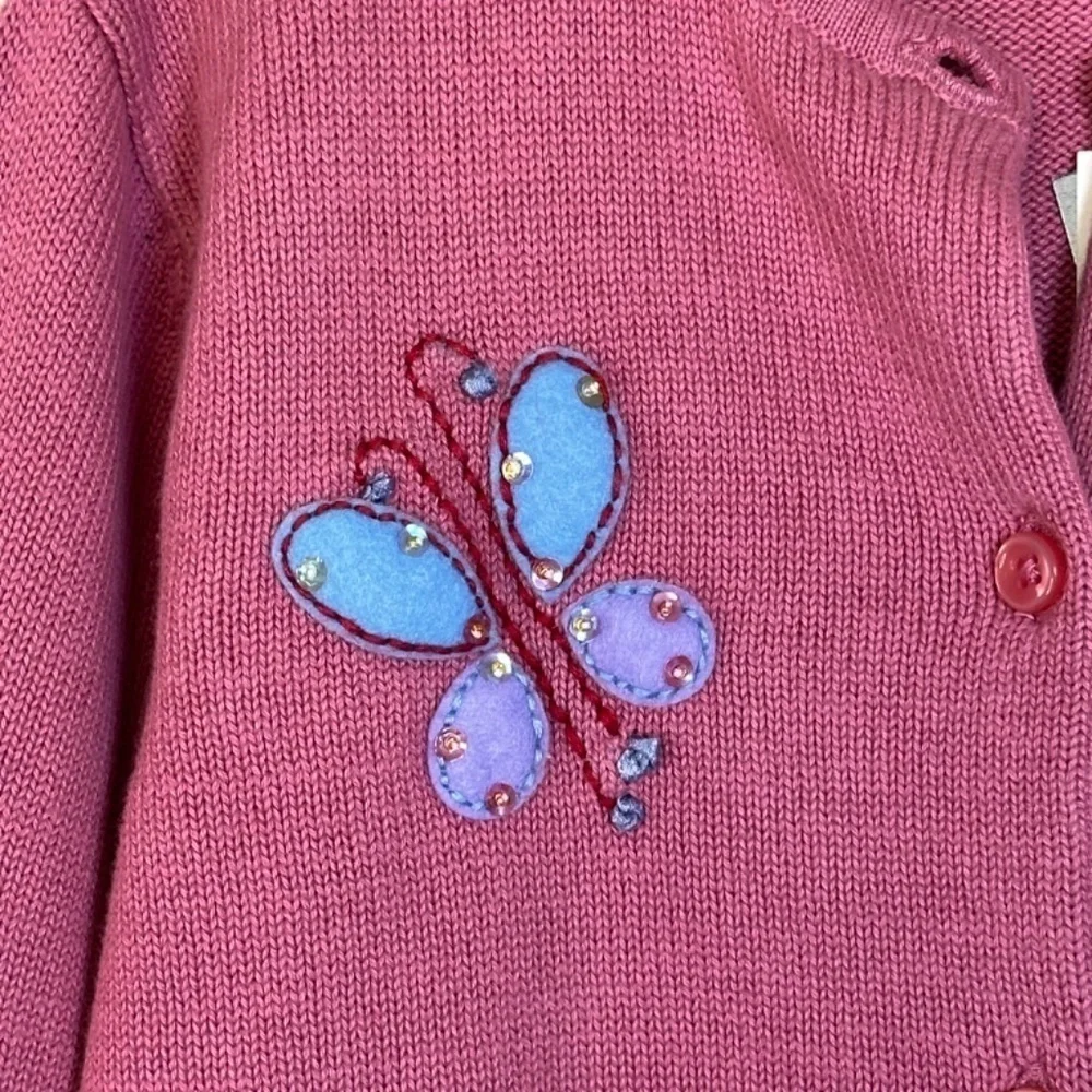 Gap Girls Cardigan Sweater XL Pink Flower Butterfly Appliqués Artsy NEW